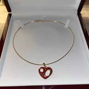 14k Gold Custom Necklace with “LV” Style Printed Heart - Brand New. Never Worn.